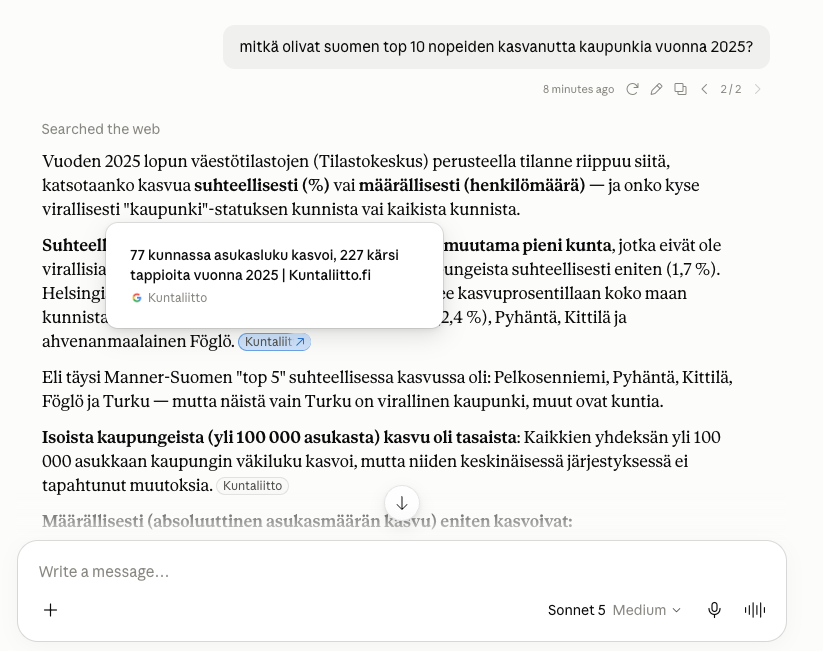 Kuvakaappaus klikattavasta linkistä Claude Desktop appissa